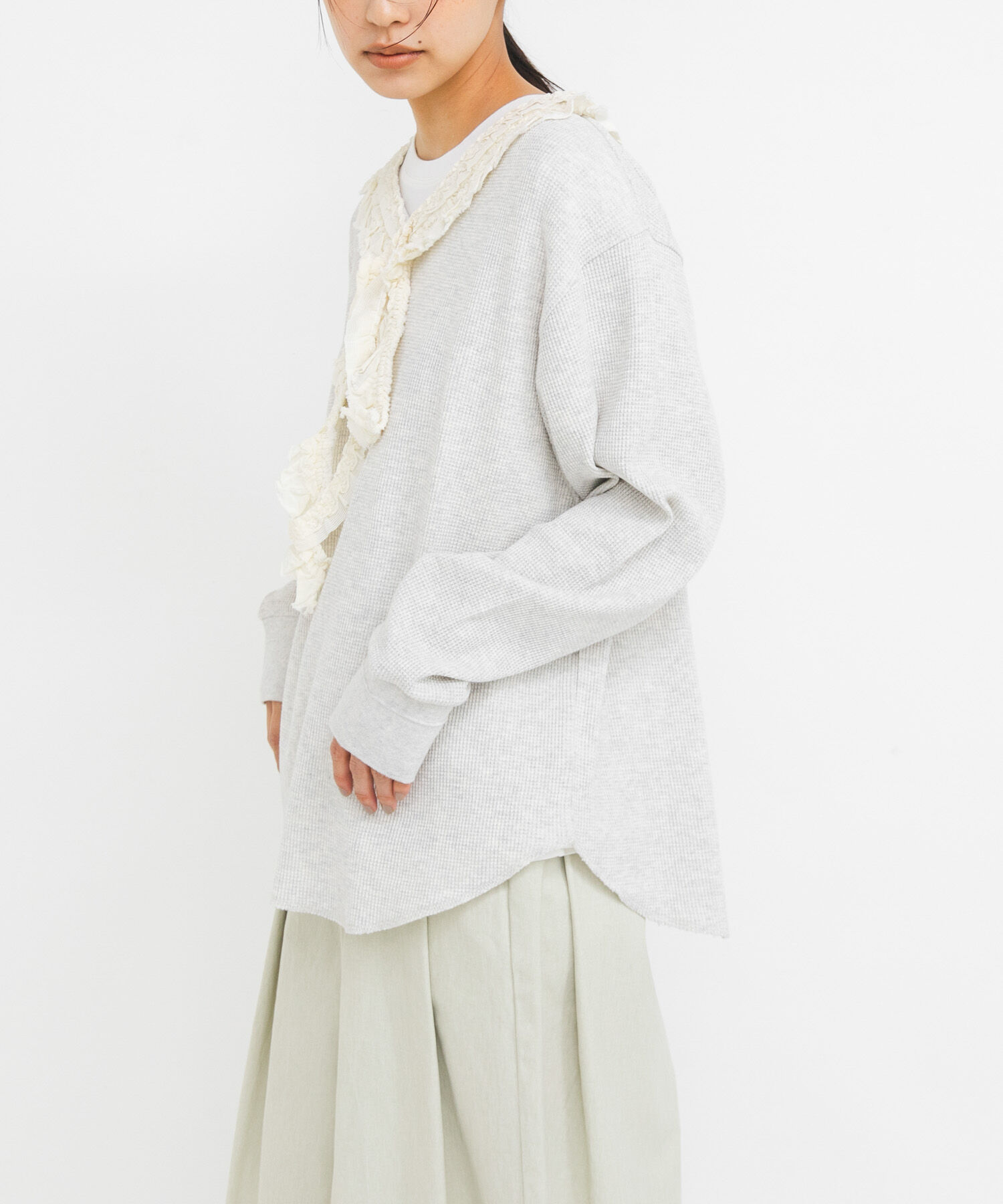  「レースフリルワッフルプルオーバー」|Tシャツ・カットソー|