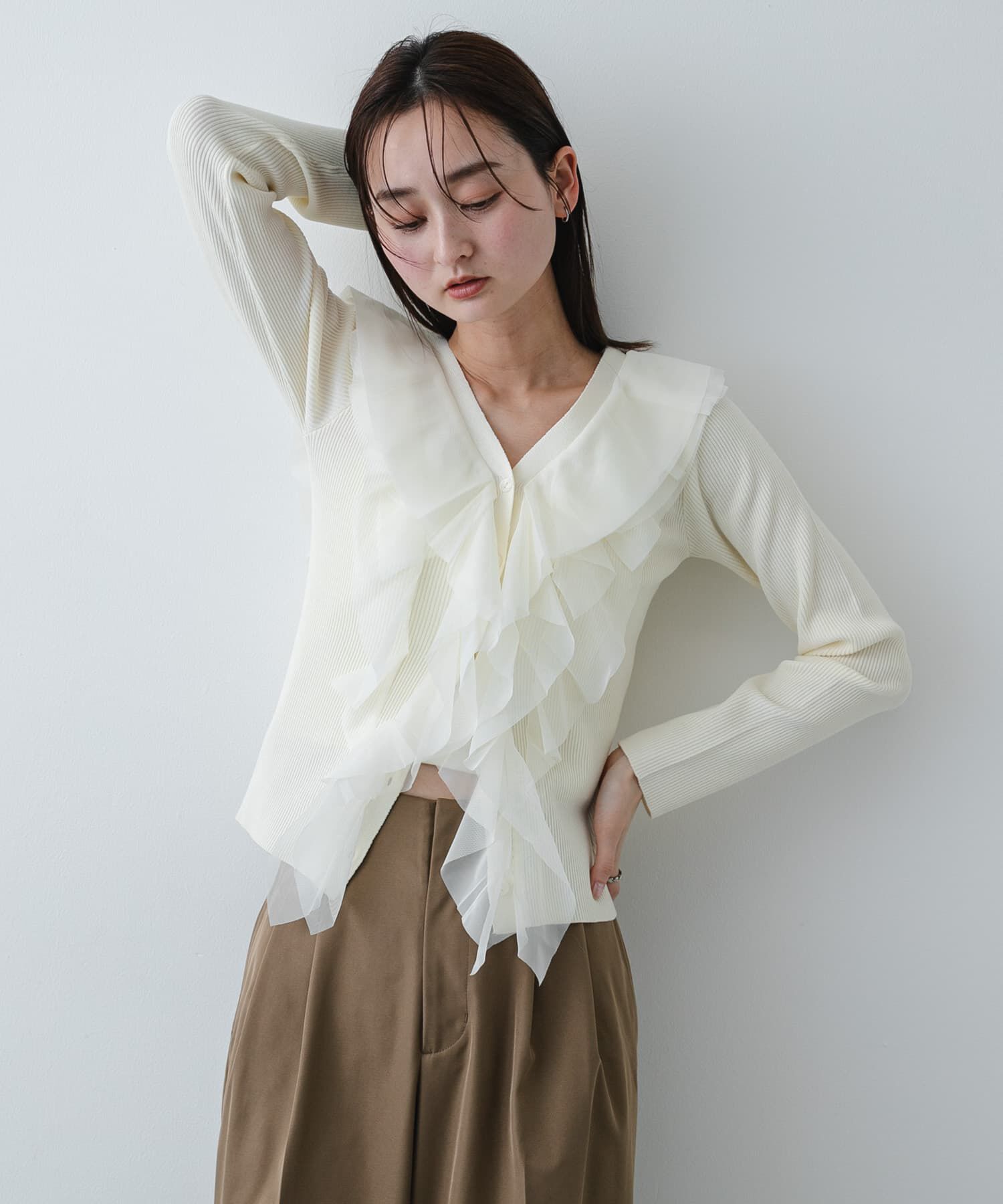 SENSE OF PLACE by URBAN RESEARCH「『洗濯可』チュールフリルニットカーディガン」|カーディガン|