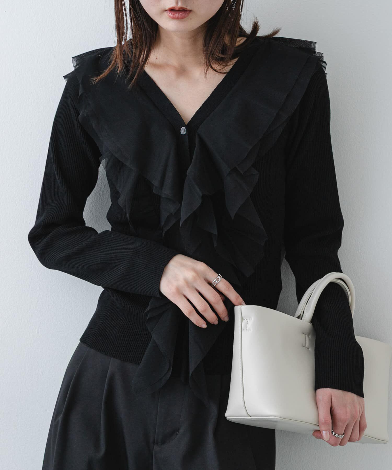 SENSE OF PLACE by URBAN RESEARCH「『洗濯可』チュールフリルニットカーディガン」|カーディガン|ブラック