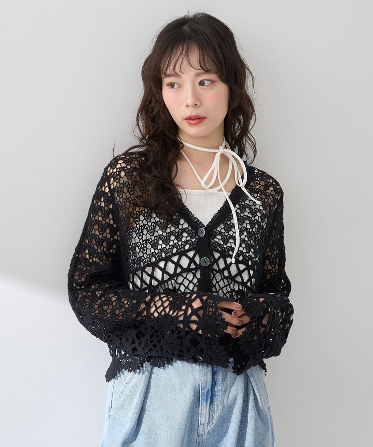 earth music&ecology「クロシェ風Vネックカーディガン」|カーディガン|