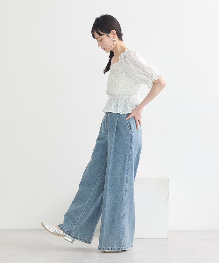 earth music&ecology「フラワー刺繍フリルヘムブラウス」|シャツ・ブラウス|