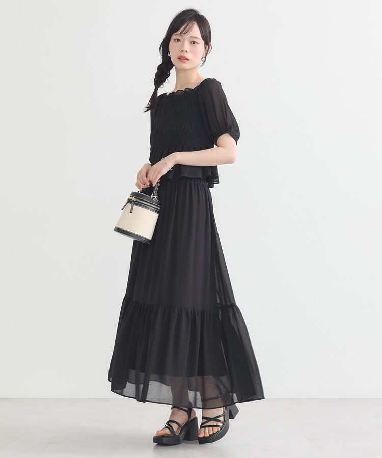 earth music&ecology「SET2点フロッキードットブラウス＋スカート」|スーツ|Black