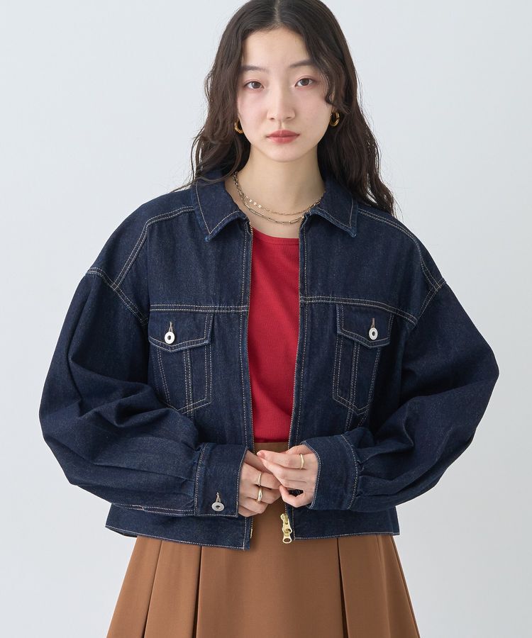 earth music&ecology「ショートジップデニムジャケット」|ブルゾン・スタジャン|