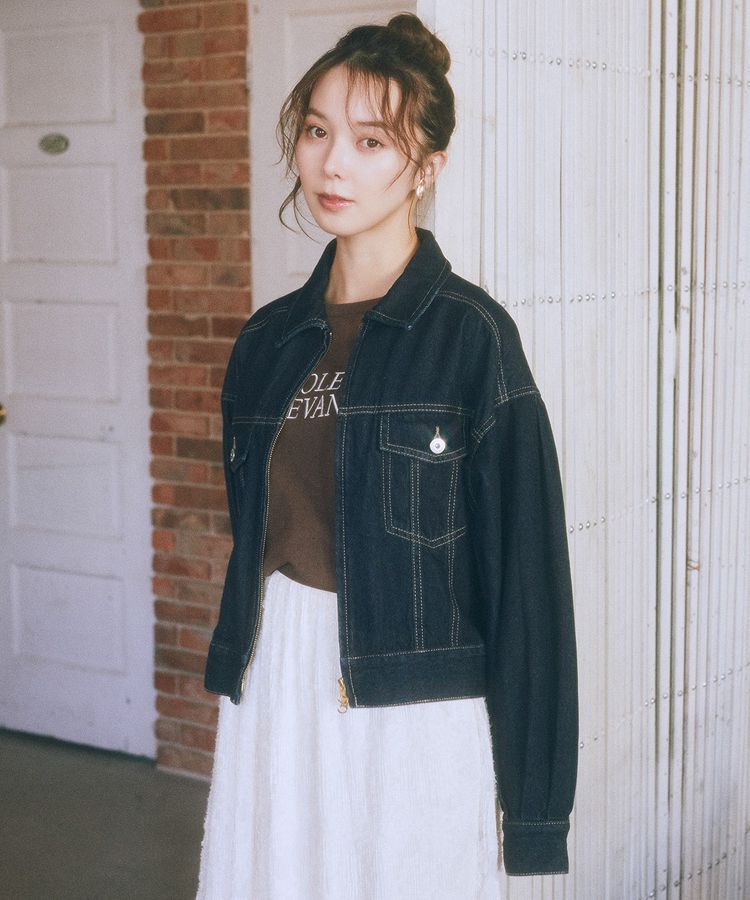 earth music&ecology「ショートジップデニムジャケット」|ブルゾン・スタジャン|