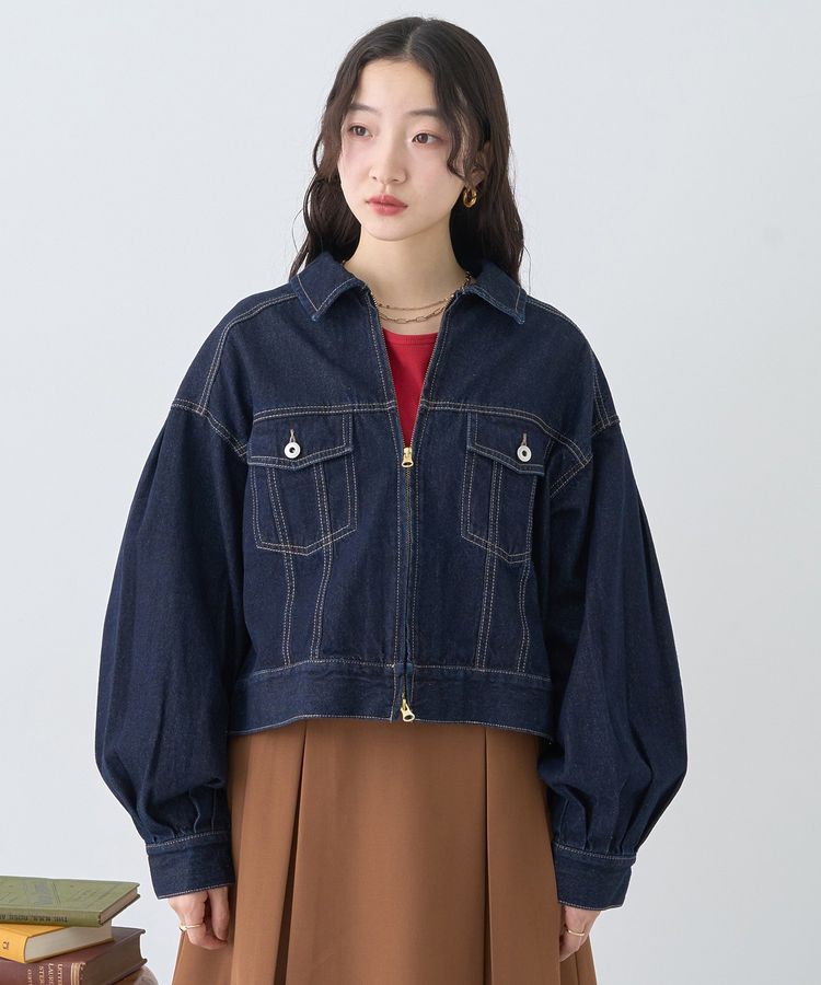 earth music&ecology「ショートジップデニムジャケット」|ブルゾン・スタジャン|