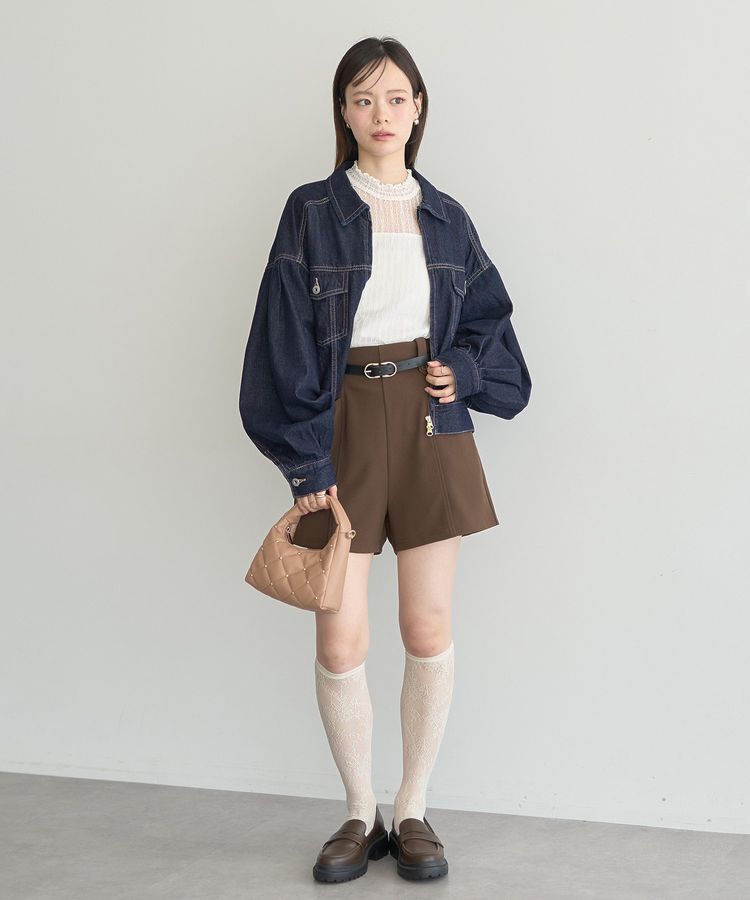 earth music&ecology「ショートジップデニムジャケット」|ブルゾン・スタジャン|