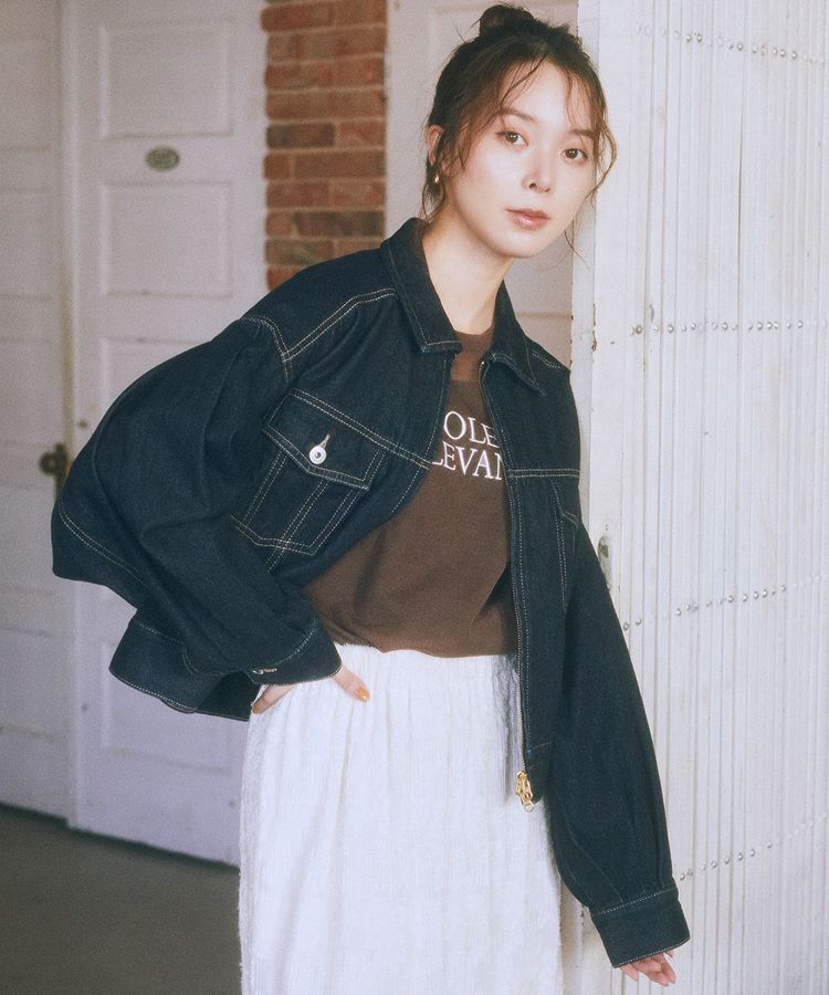 earth music&ecology「ショートジップデニムジャケット」|ブルゾン・スタジャン|