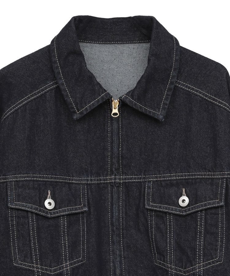 earth music&ecology「ショートジップデニムジャケット」|ブルゾン・スタジャン|