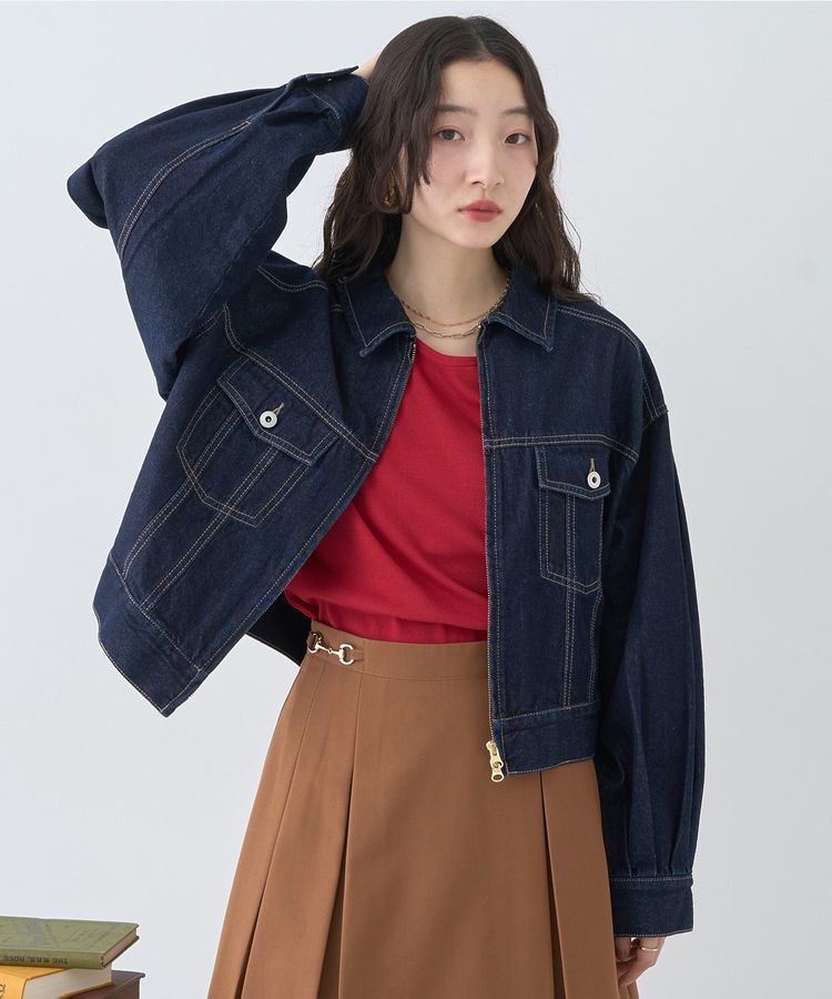 earth music&ecology「ショートジップデニムジャケット」|ブルゾン・スタジャン|