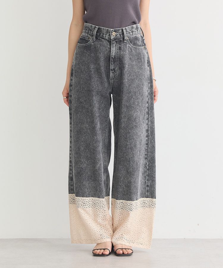 earth music&ecology「裾レースデニムパンツ」|デニム|