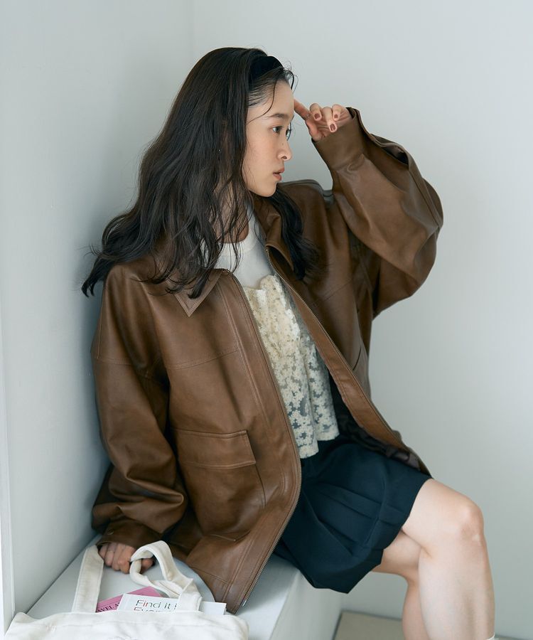 earth music&ecology「フェイクレザージップジャケット」|ブルゾン・スタジャン|