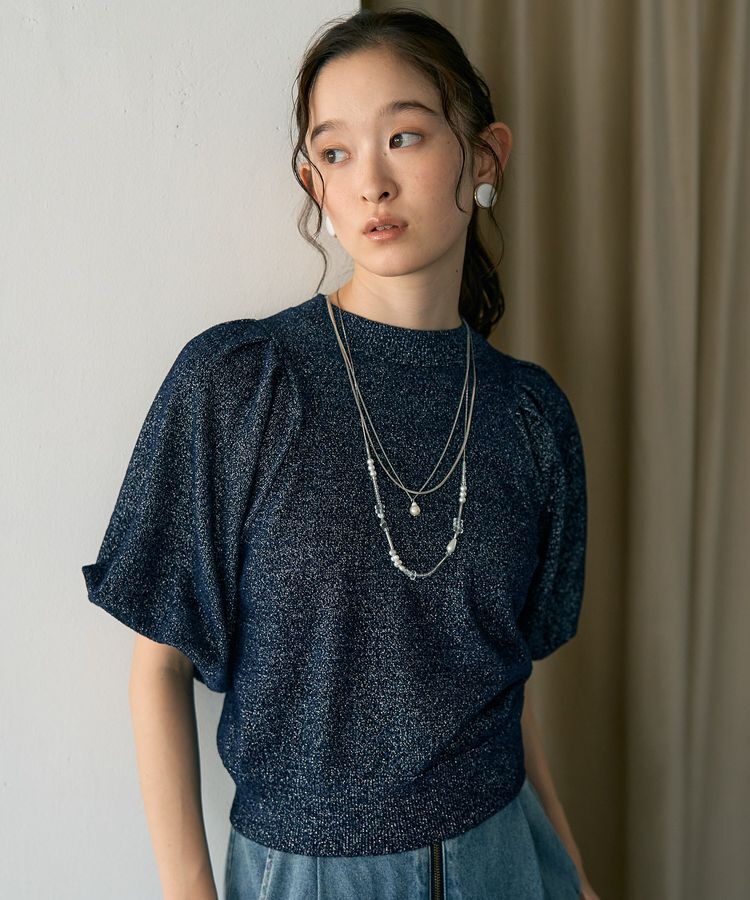 earth music&ecology「ラメモールパフスリニットプルオーバー」|ニット・セーター|Navy
