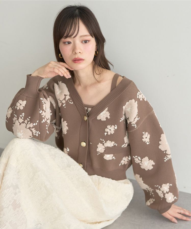 earth music&ecology「SET2点フラワージャガードカーデ+ビスチェ」|カーディガン|