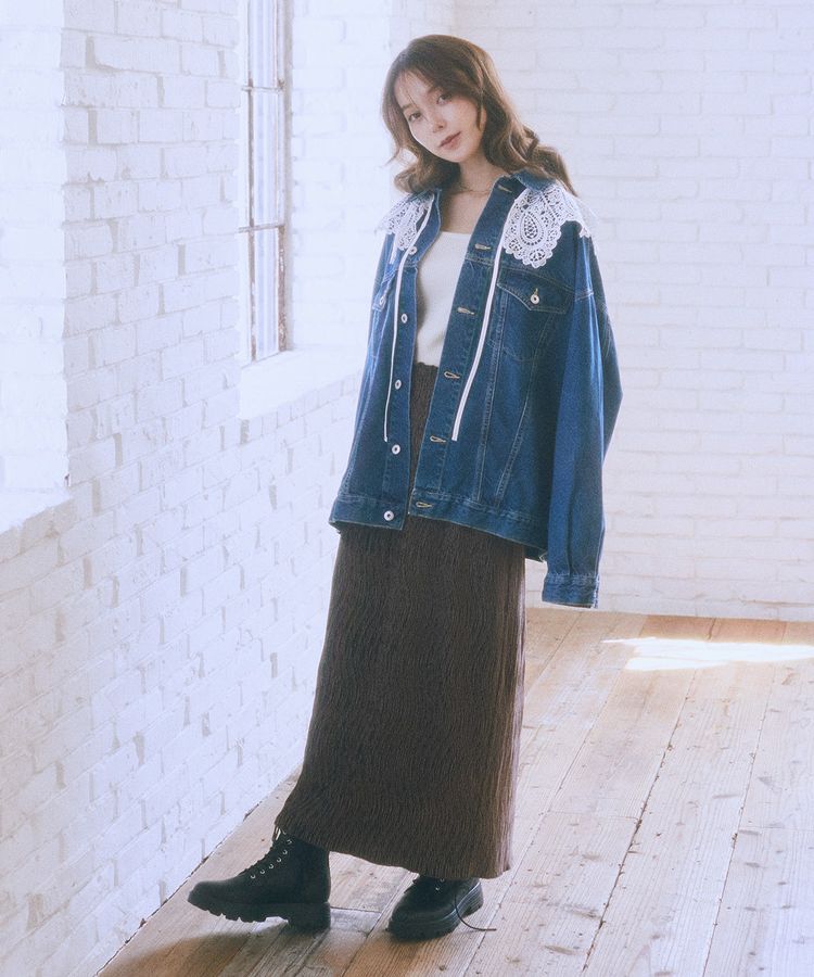 earth music&ecology「シャイニーベロアスカート」|タイト|