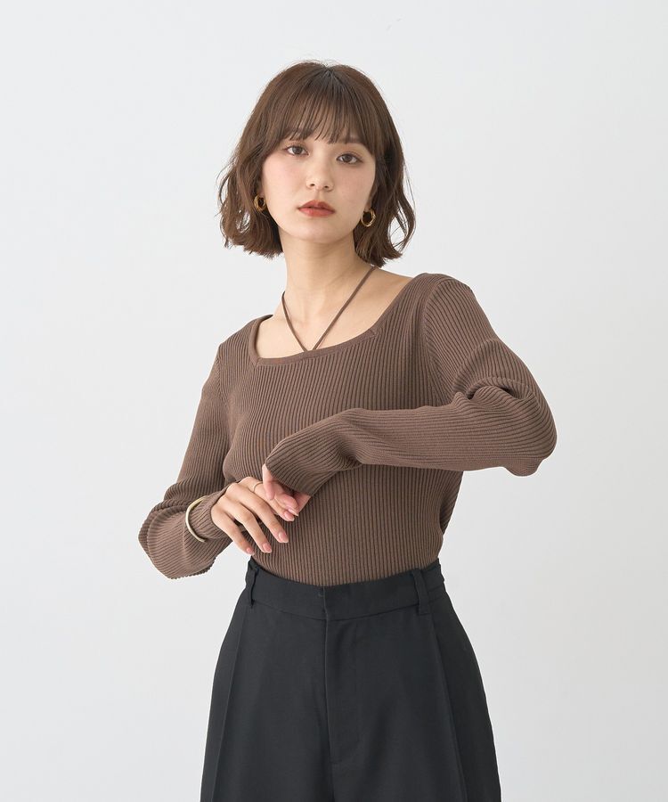 earth music&ecology「スクエアホルターネックリブプルオーバー」|ニット・セーター|