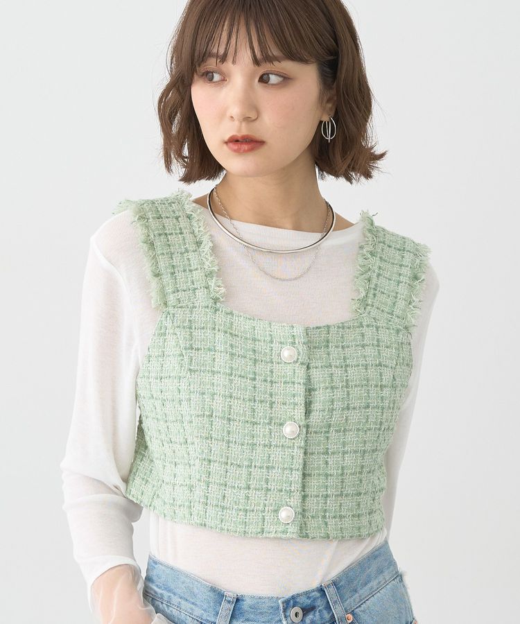 earth music&ecology「フリンジツイードビスチェ」|ベスト・ジレ|