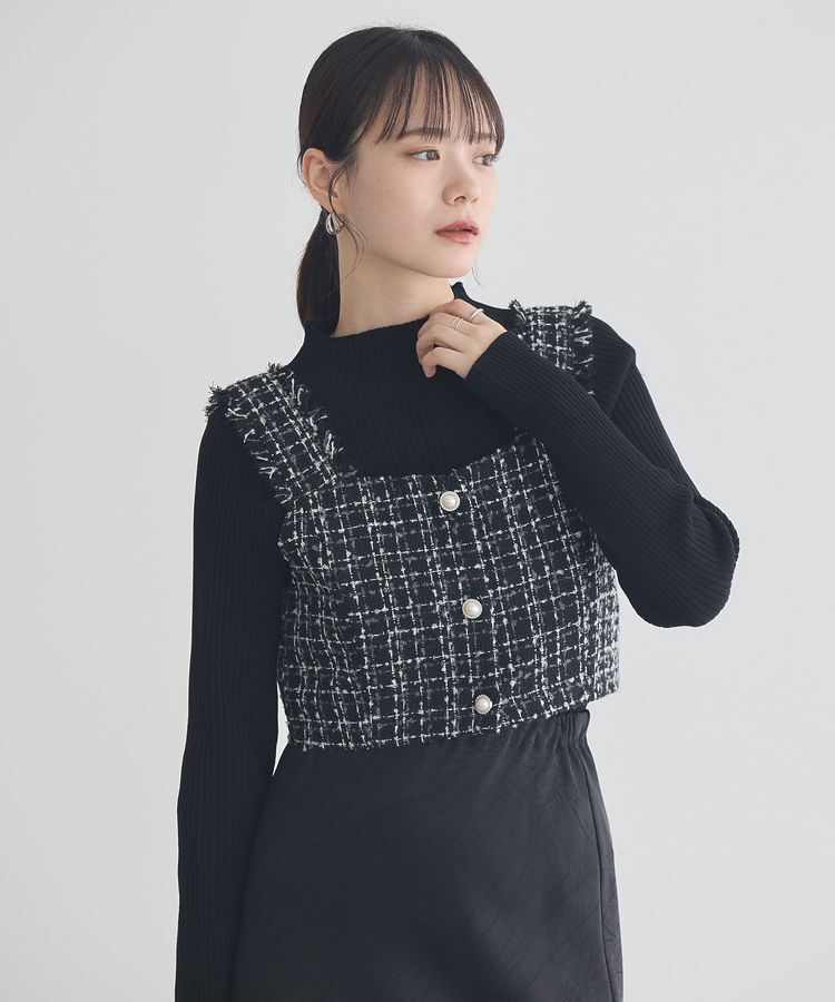 earth music&ecology「フリンジツイードビスチェ」|ベスト・ジレ|