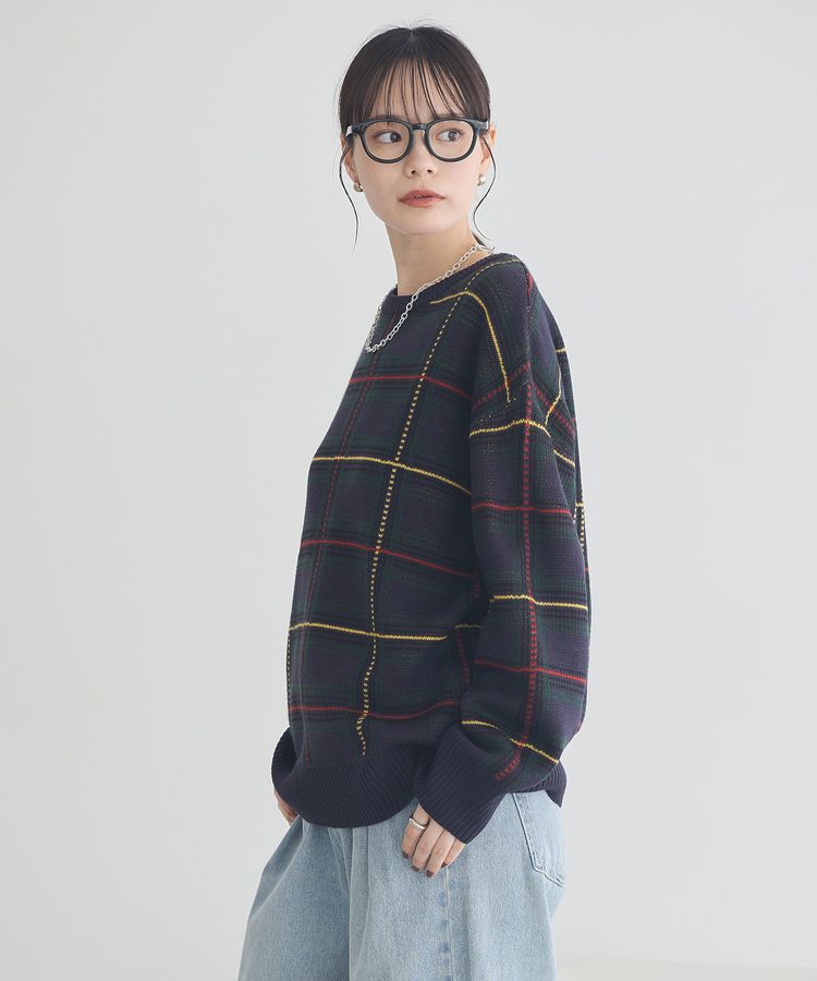 earth music&ecology「チェックジャガードニットプルオーバー」|ニット・セーター|