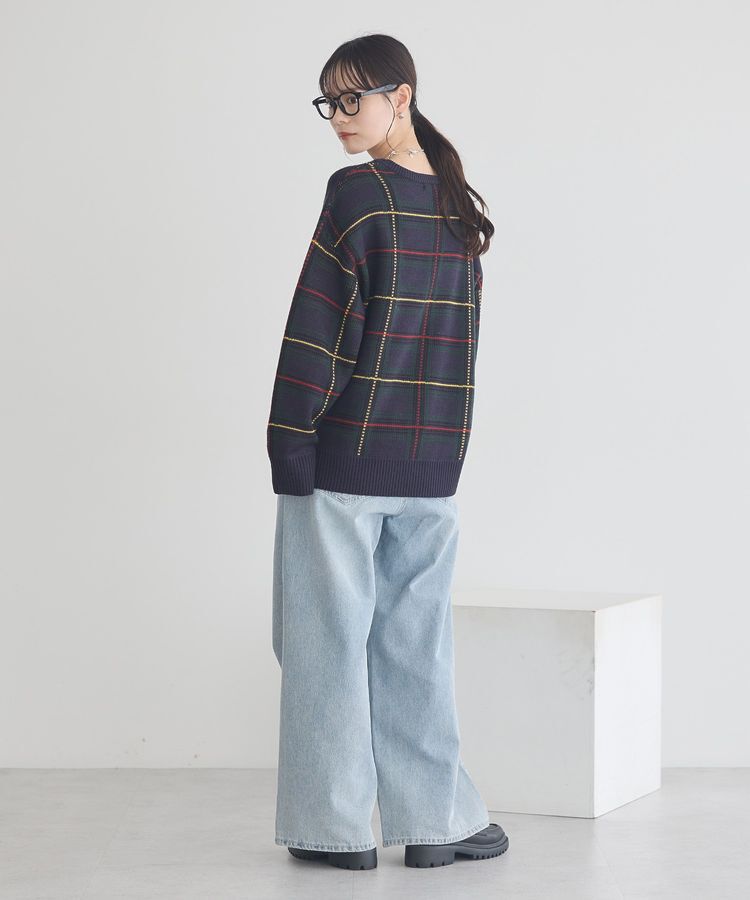 earth music&ecology「チェックジャガードニットプルオーバー」|ニット・セーター|