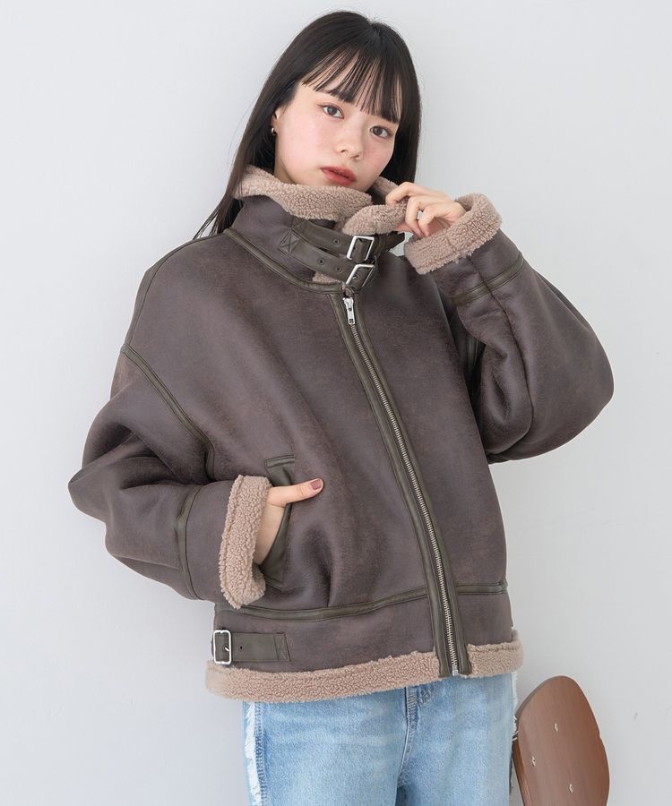 earth music&ecology「フェイクムートンジャケット」|ブルゾン・スタジャン|