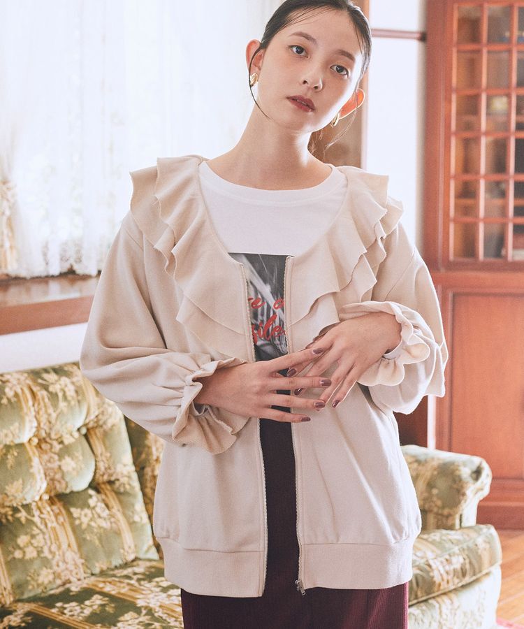 earth music&ecology「フリルカラーZipウラケブルゾン」|カーディガン|