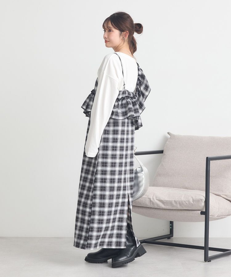 earth music&ecology「2wayフリルチェックキャミワンピース」|ワンピース|
