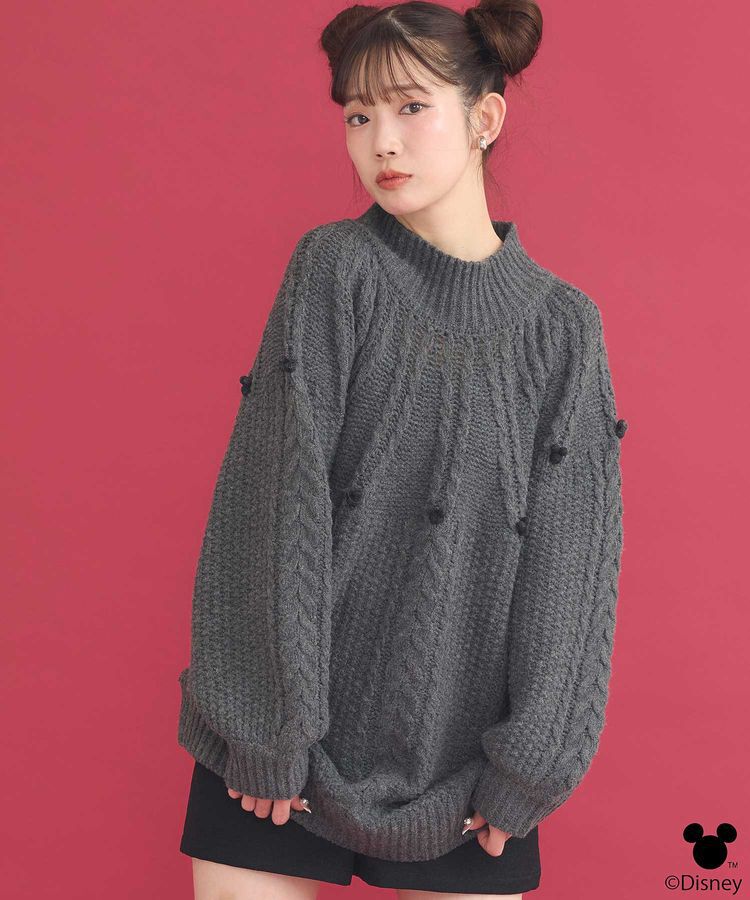 earth music&ecology「Disney/ポイントミッキーケーブルニット」|ニット・セーター|Charcoal Gray