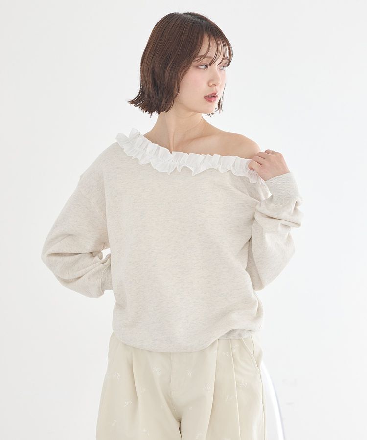 earth music&ecology「フリルオフショルウラケスウェット」|スウェット・ジャージ|