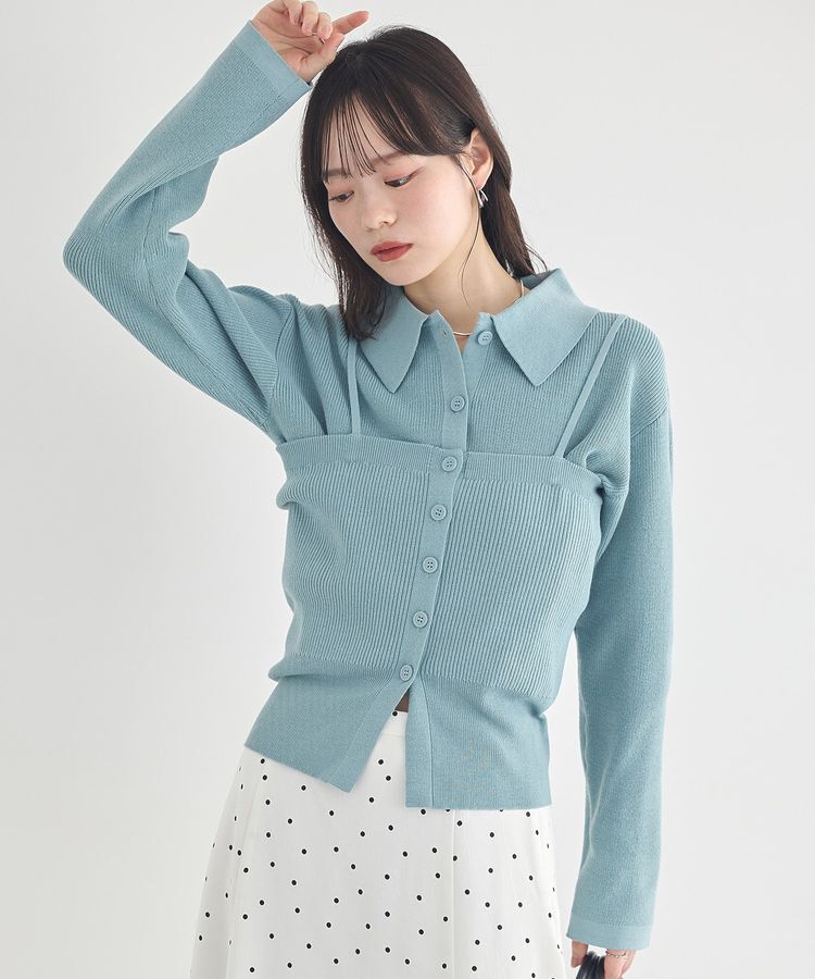 earth music&ecology「襟付きニットアンサンブル」|カーディガン|