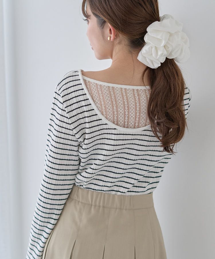 earth music&ecology「ランダムチェーンリブバックレースプルオーバー」|Tシャツ・カットソー|