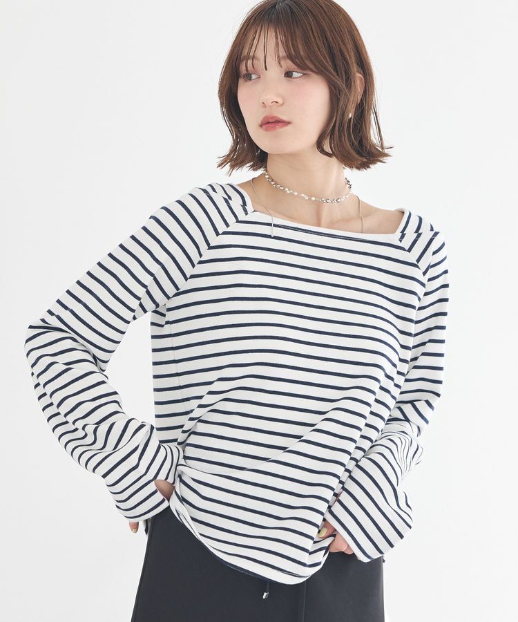 earth music&ecology「バイカラースクエアネックボーダープルオーバー」|Tシャツ・カットソー|