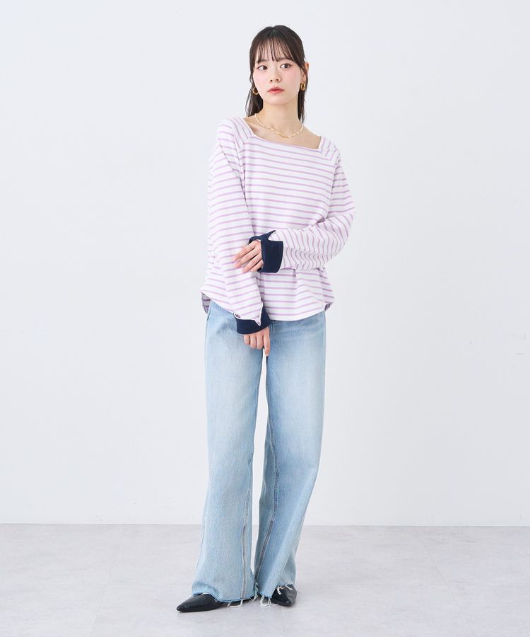 earth music&ecology「バイカラースクエアネックボーダープルオーバー」|Tシャツ・カットソー|