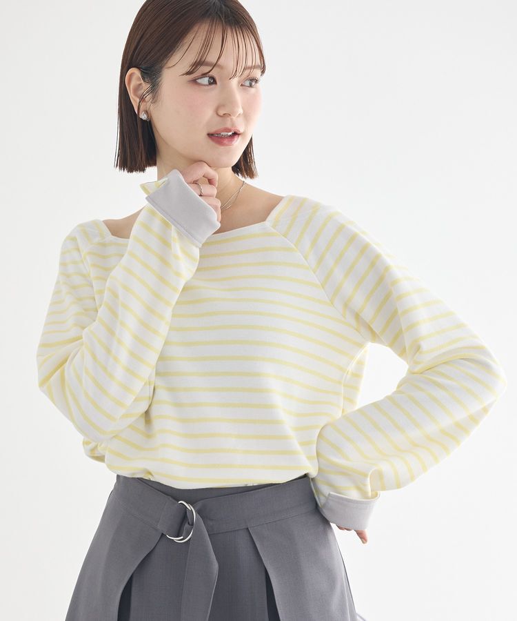 earth music&ecology「バイカラースクエアネックボーダープルオーバー」|Tシャツ・カットソー|Yellow