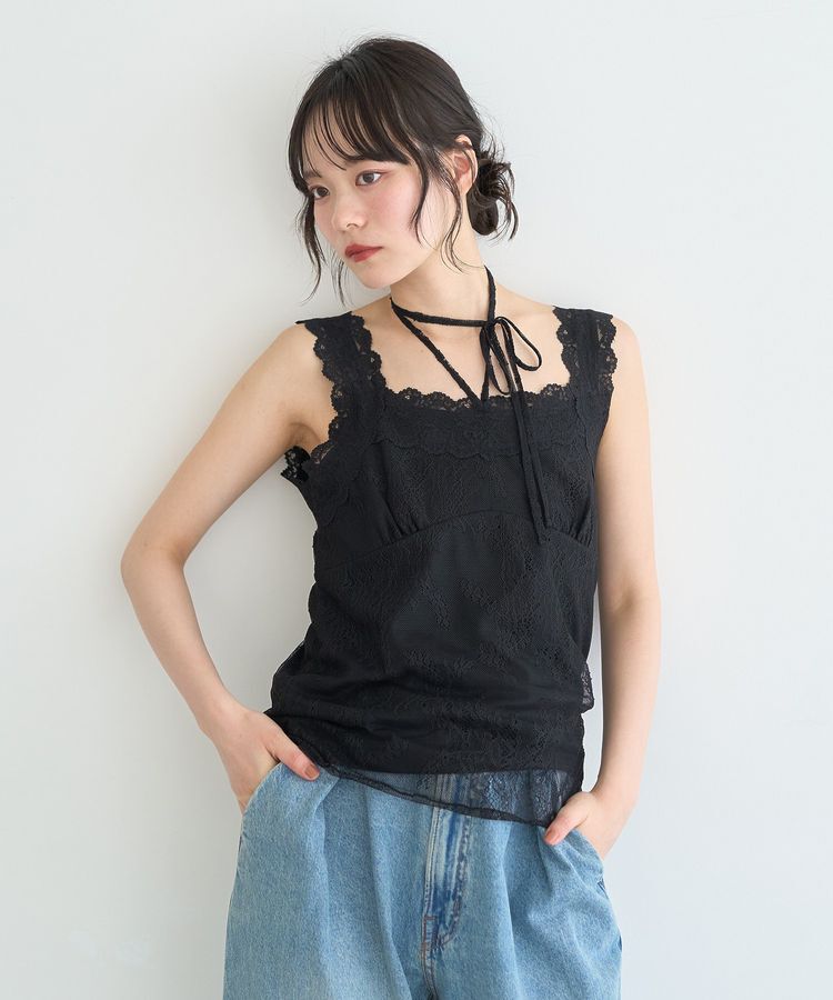 earth music&ecology「総レースホルターネックキャミソール」|キャミソール|