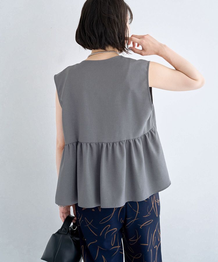 Green Parks「麻調ペプラムzipベスト」|ベスト・ジレ|