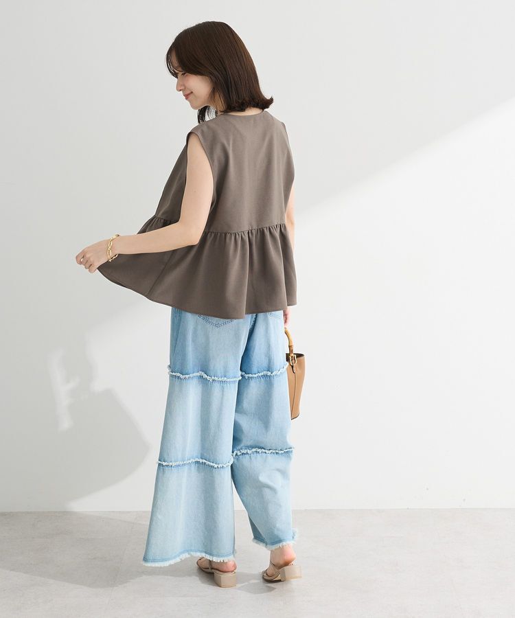 Green Parks「麻調ペプラムzipベスト」|ベスト・ジレ|