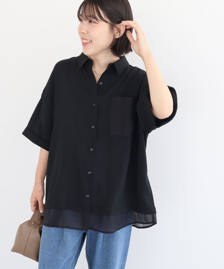Green Parks「裾レイヤードショートスリーブシャツⅡ」|シャツ・ブラウス|Black