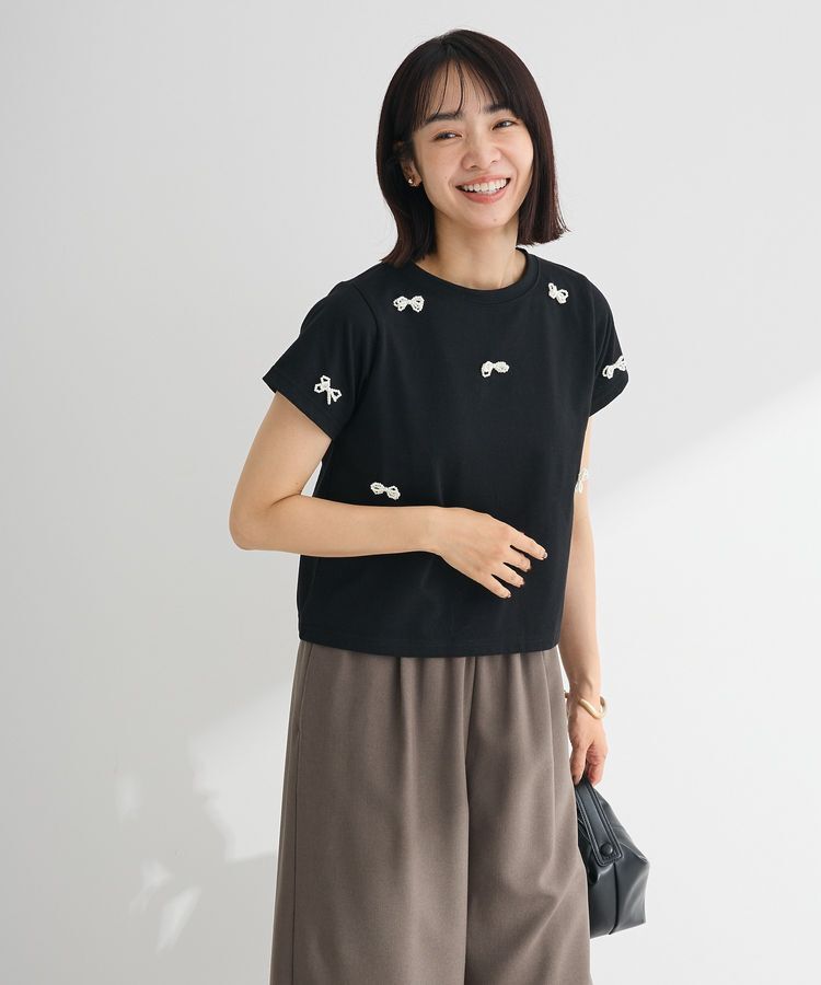 Green Parks「・swing by パールリボンモチーフTEE」|Tシャツ・カットソー|