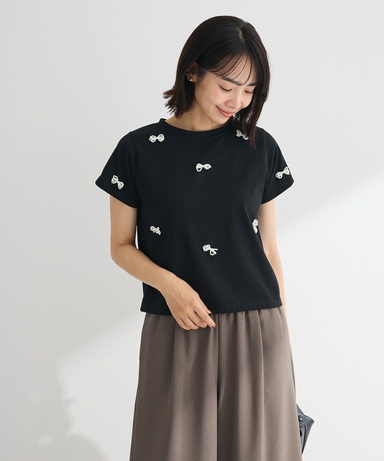 Green Parks「・swing by パールリボンモチーフTEE」|Tシャツ・カットソー|Black