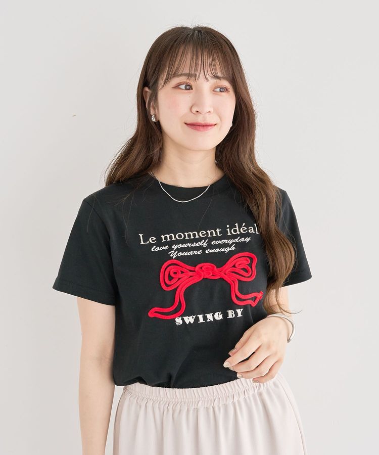 Green Parks「・swing by リボンモチーフコード刺繍TEE」|Tシャツ・カットソー|