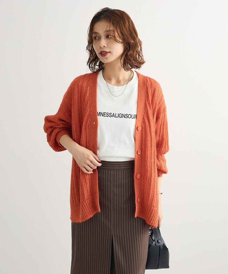 Green Parks「シアーニットVネックカーディガン」|カーディガン|Orange