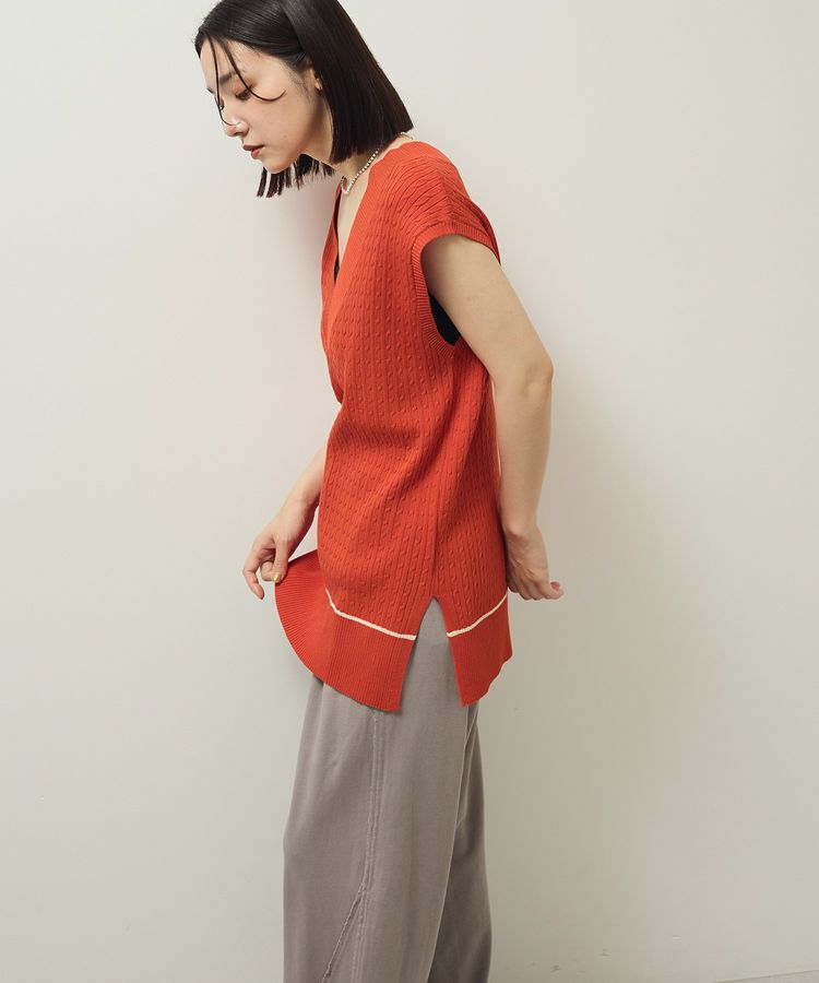 Green Parks「裾ラインケーブルニットベスト」|ベスト・ジレ|