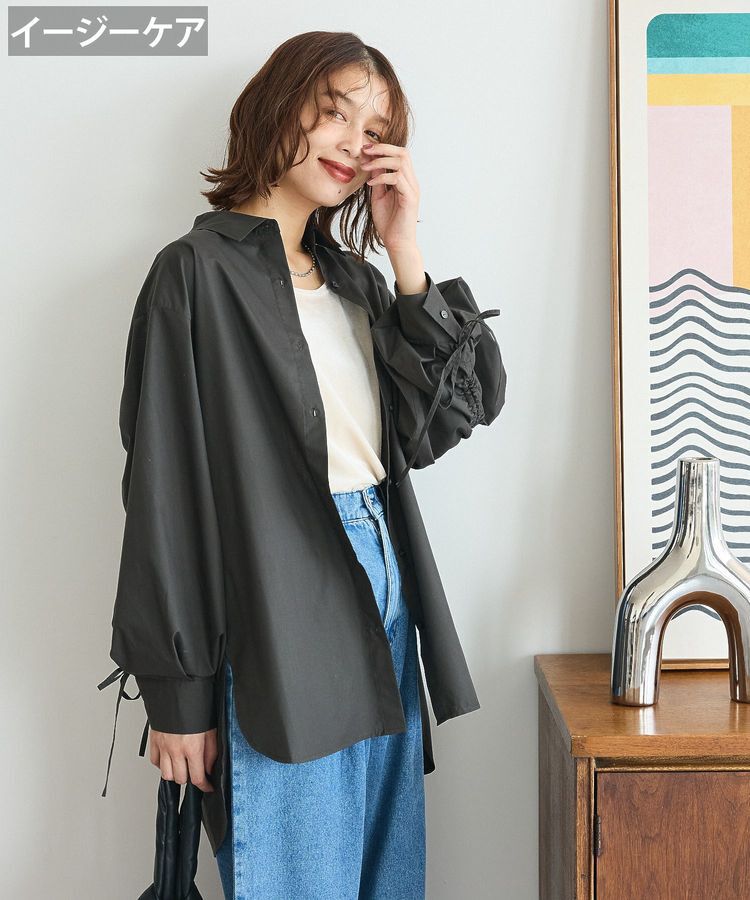 Green Parks「イージーケア袖シャーリングシャツ」|シャツ・ブラウス|Charcoal Gray