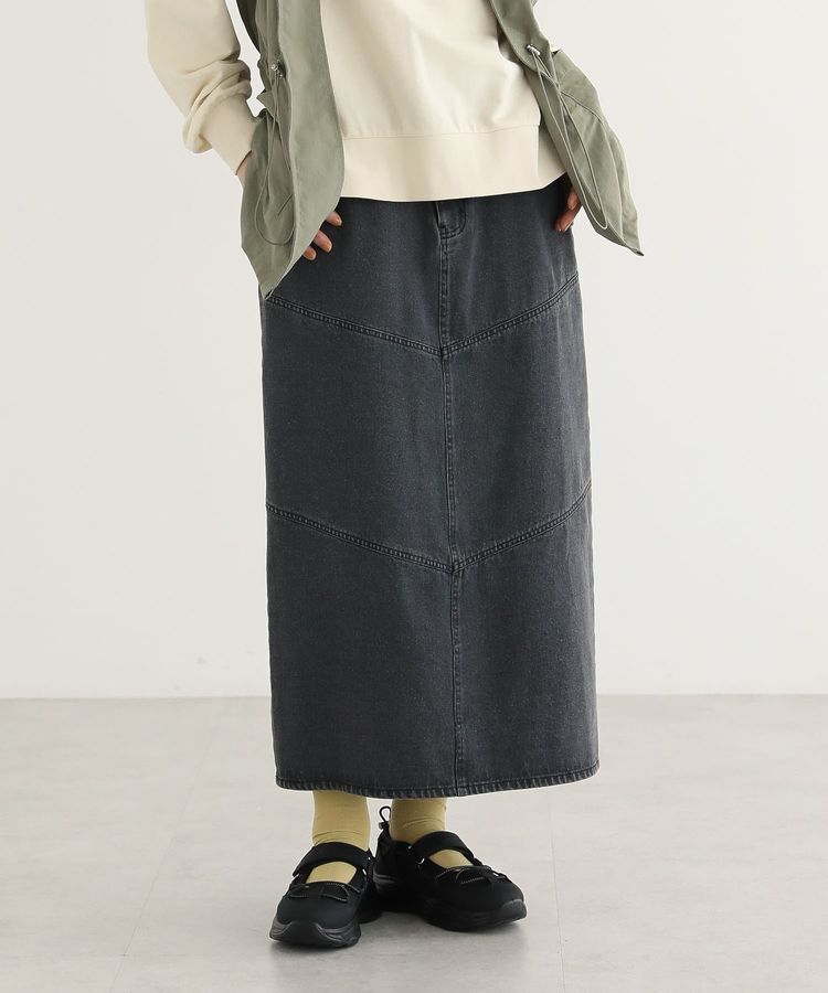 Green Parks「デニムタイトロングスカート」|タイト|Black