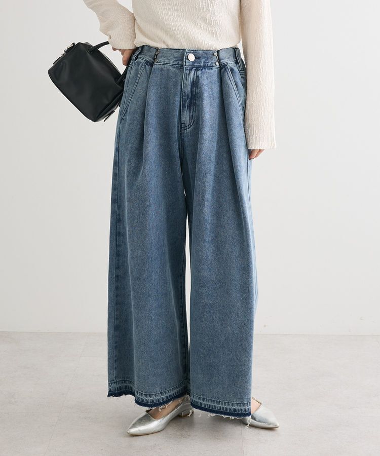 Green Parks「タックワイドデニムパンツ」|デニム|Indigo