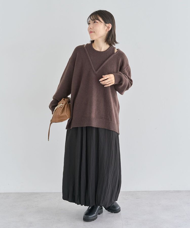 Green Parks「フェイクレイヤードVネックニットプルオーバー」|ニット・セーター|