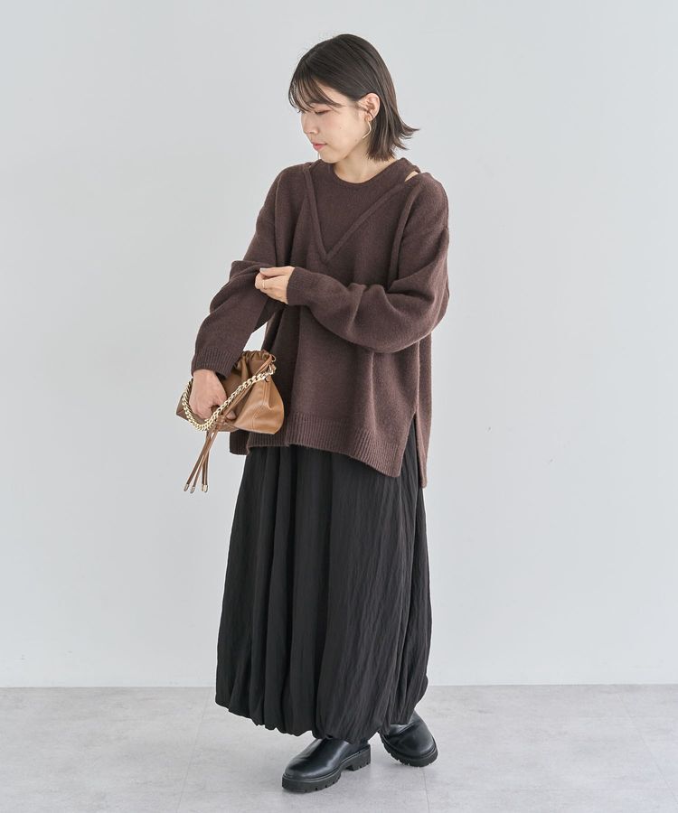 Green Parks「フェイクレイヤードVネックニットプルオーバー」|ニット・セーター|