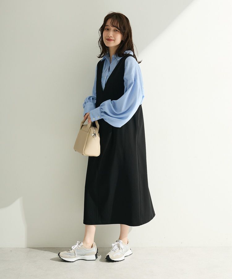 Green Parks「O.洗えてストレッチ Vネックジャンスカ」|ジャンパースカート|