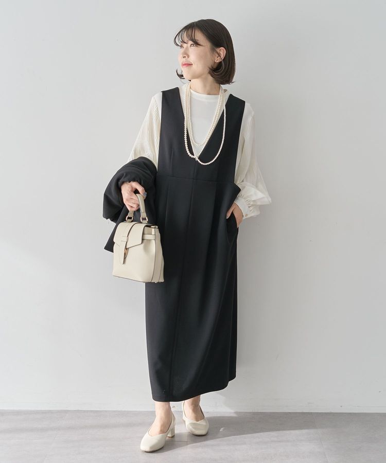 Green Parks「O.洗えてストレッチ Vネックジャンスカ」|ジャンパースカート|