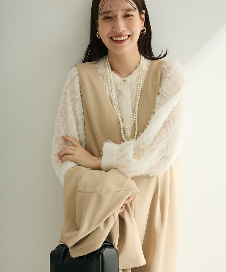 Green Parks「O.洗えてストレッチ Vネックジャンスカ」|ジャンパースカート|